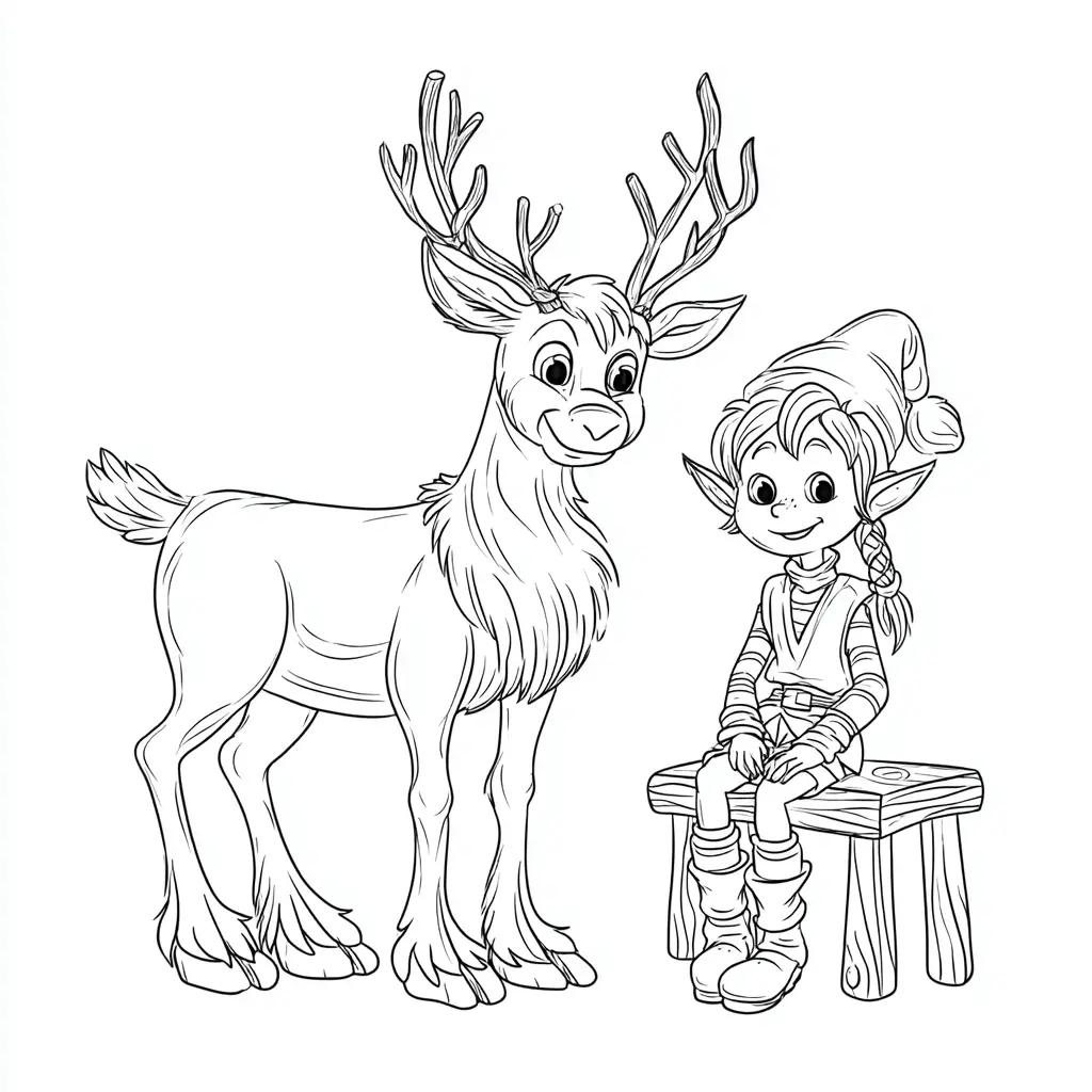 Dibujo de el elfo y su amigo reno para colorear