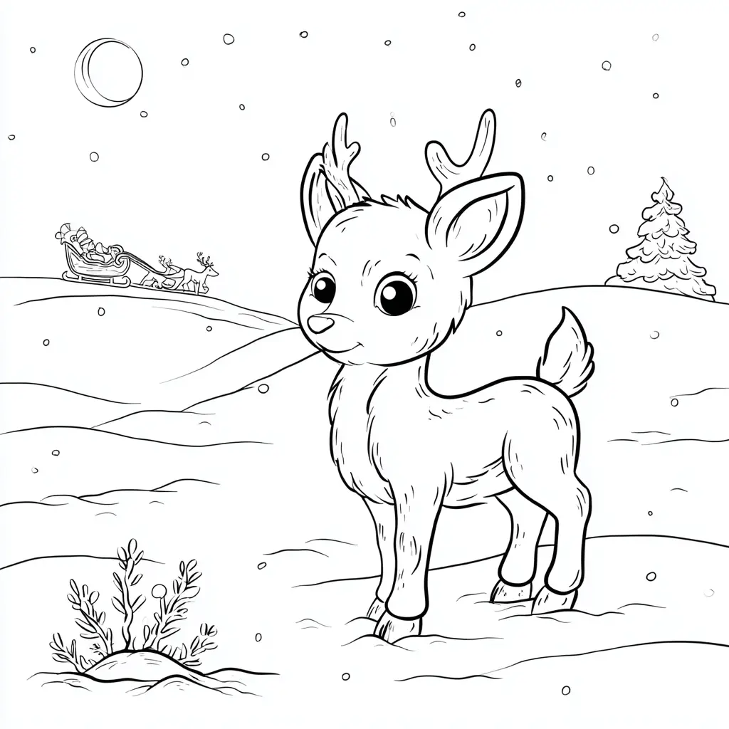 Dibujo de reno amigo del bosque para colorear