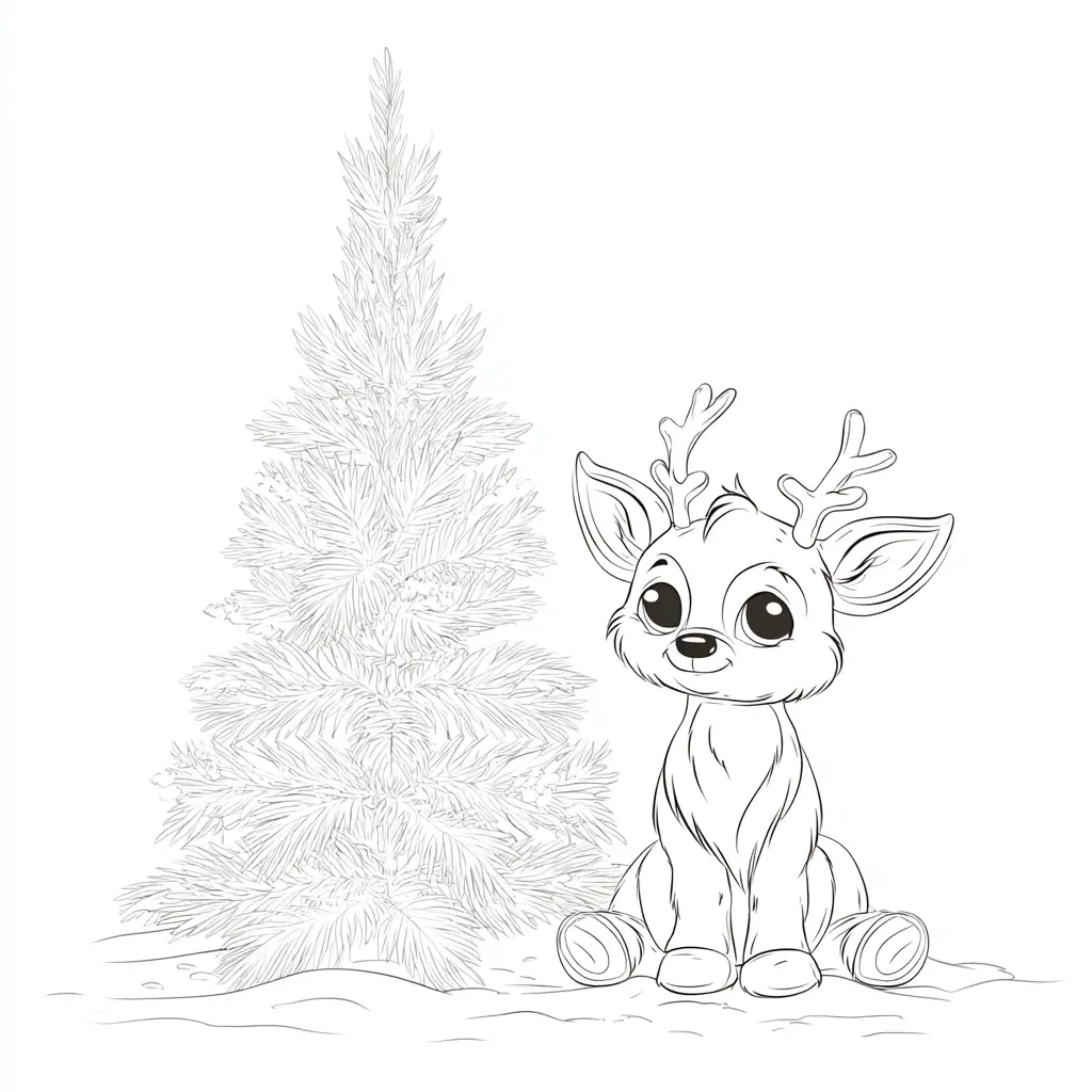 Dibujo de el reno sentado junto al árbol para colorear