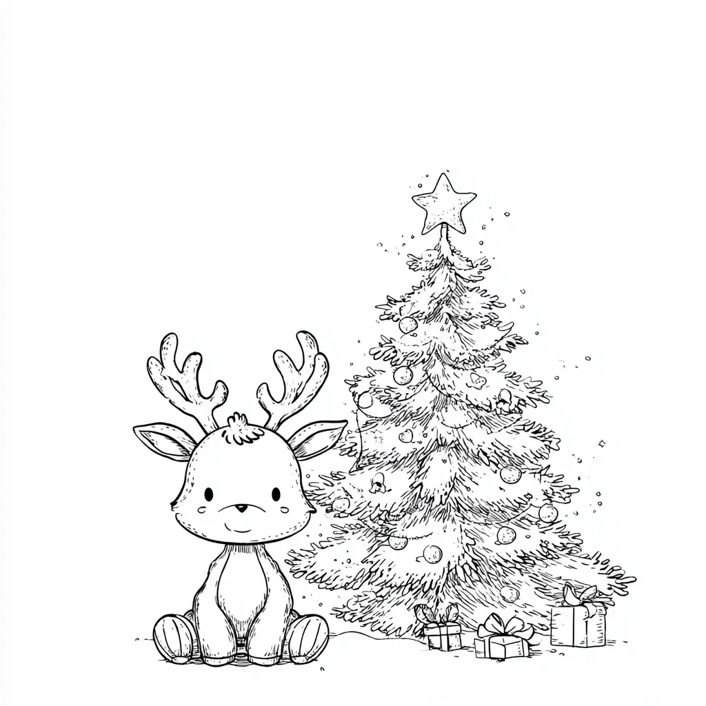 Dibujo de el renito y la magia navideña para colorear