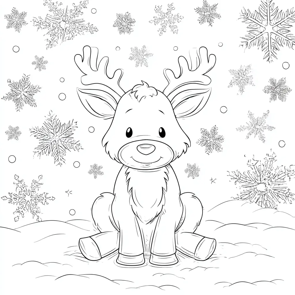 Dibujo de reno sentado sobre la nieve para colorear