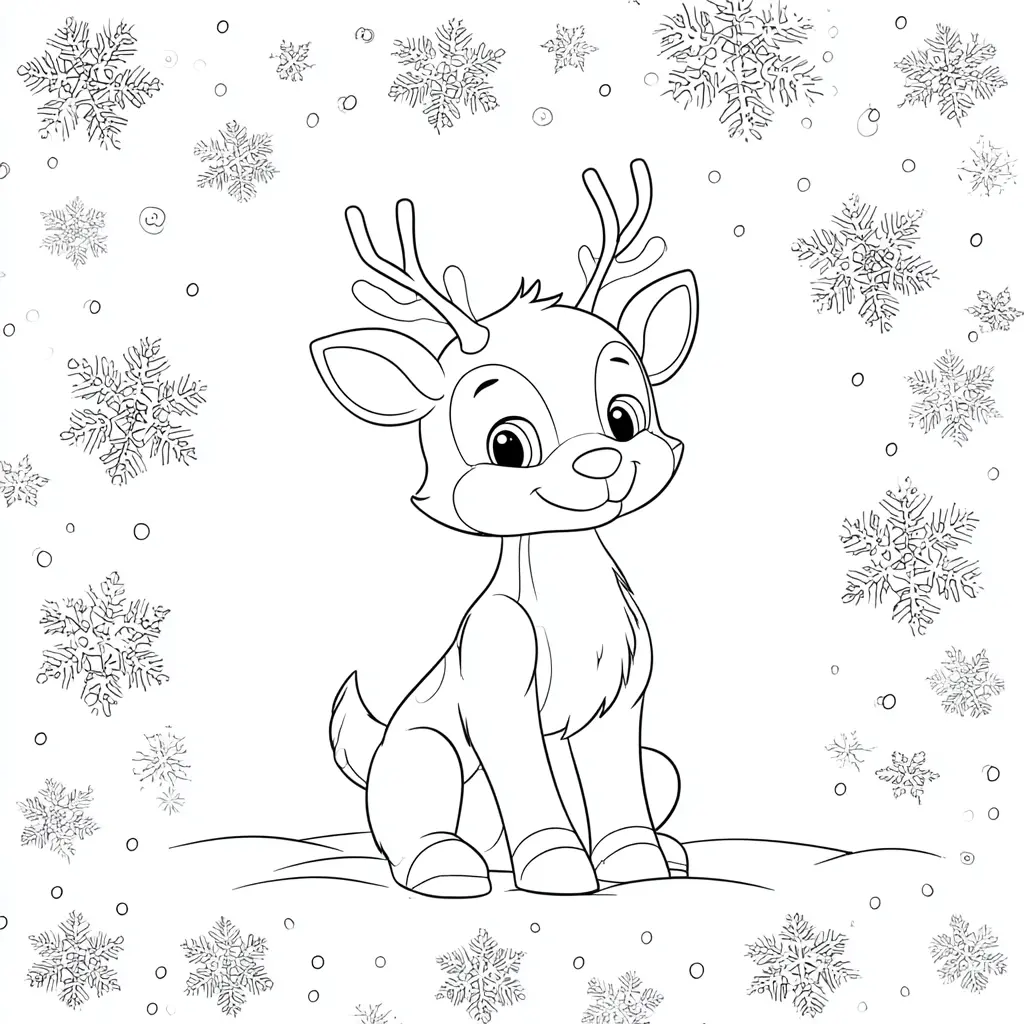 Dibujo de el reno feliz en Navidad para colorear