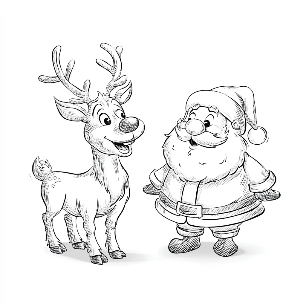 Dibujo de Papá Noel y su reno para colorear
