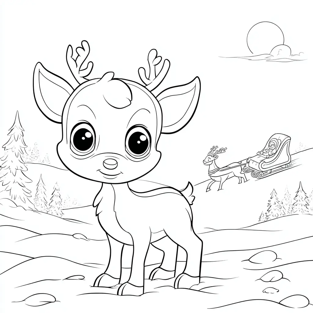 Dibujo de reno de ojos brillantes para colorear