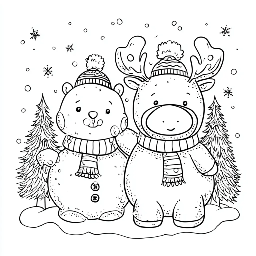 Dibujo de reno y su amigo navideño para colorear