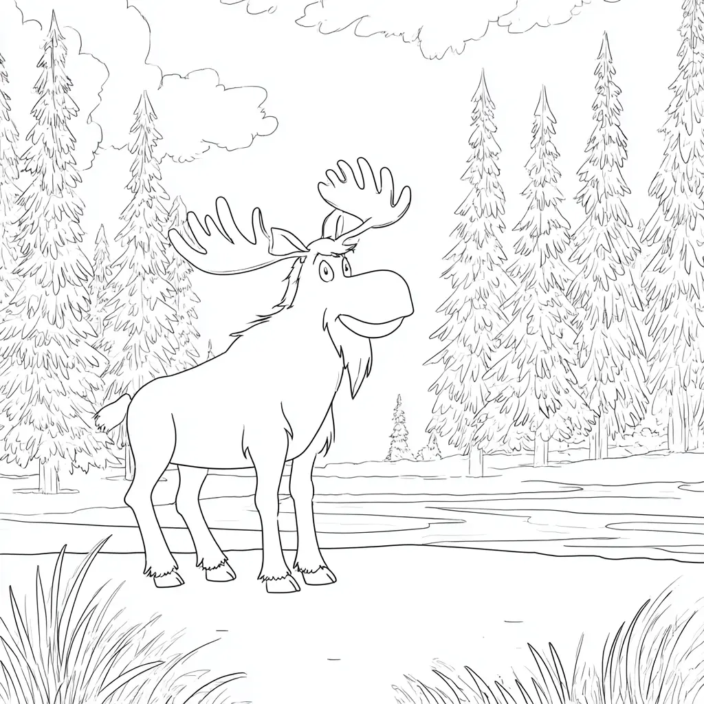 Dibujo de un alce en el bosque para colorear
