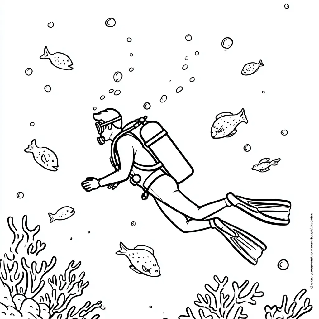 Dibujo de aventura submarina para colorear Dibujo de aventura submarina para colorear