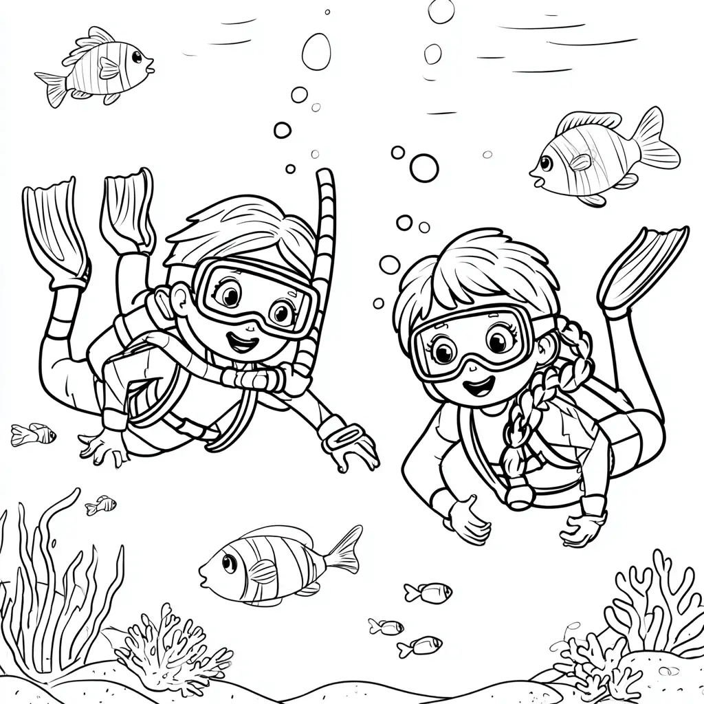 Dibujo de amigas submarinistas para colorear Dibujo de amigas submarinistas para colorear