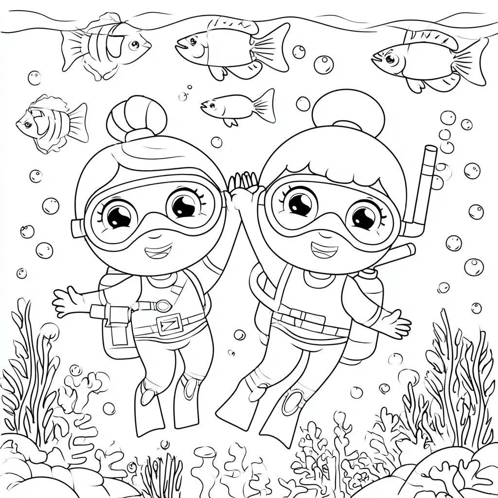 Dibujo de pareja de submarinistas para colorear Dibujo de pareja de submarinistas para colorear