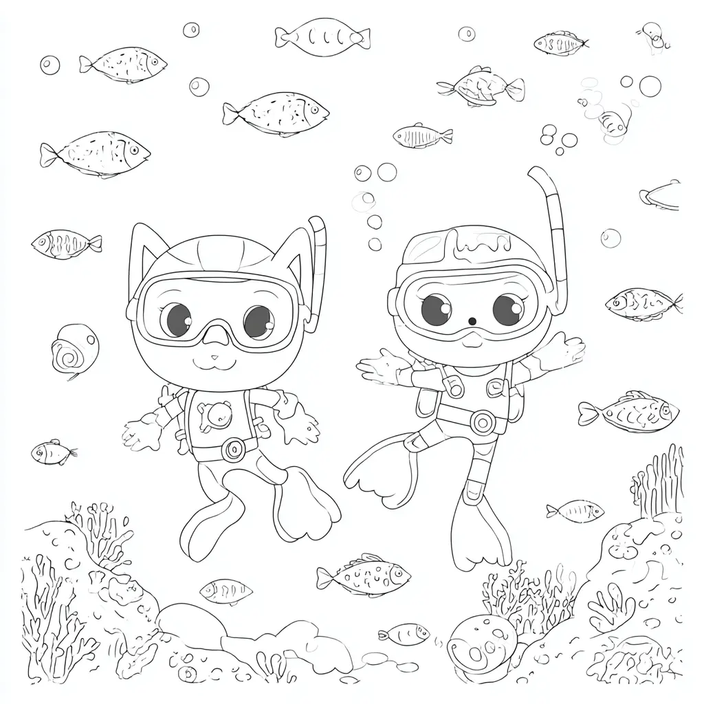 Dibujo de submarinistas kawaii para colorear Dibujo de submarinistas kawaii para colorear