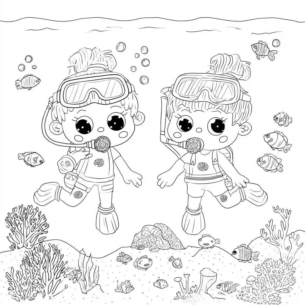 Dibujo de dos niñas submarinistas para colorear Dibujo de dos niñas submarinistas para colorear