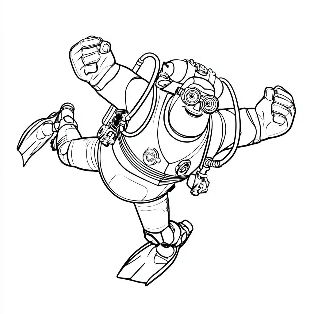 Dibujo de buceador en acción para colorear Dibujo de buceador en acción para colorear