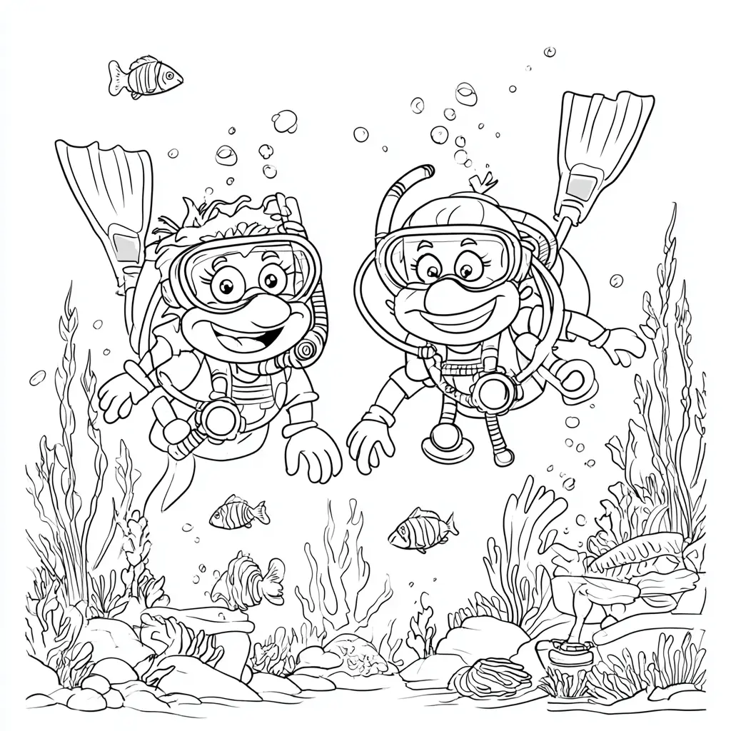 Dibujo de caricatura submarina para colorear Dibujo de caricatura submarina para colorear