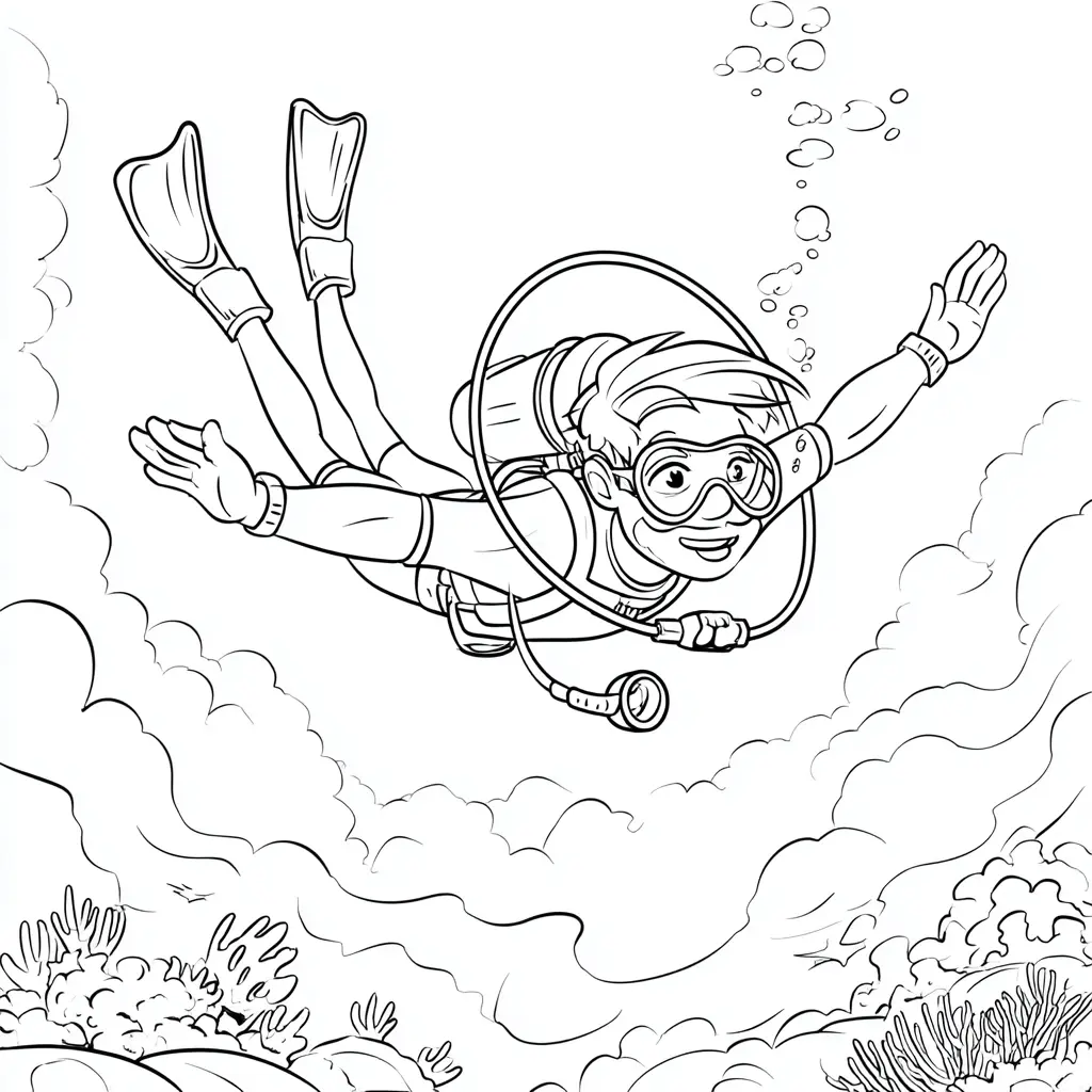Dibujo de descubriendo el fondo del mar para colorear Dibujo de descubriendo el fondo del mar para colorear
