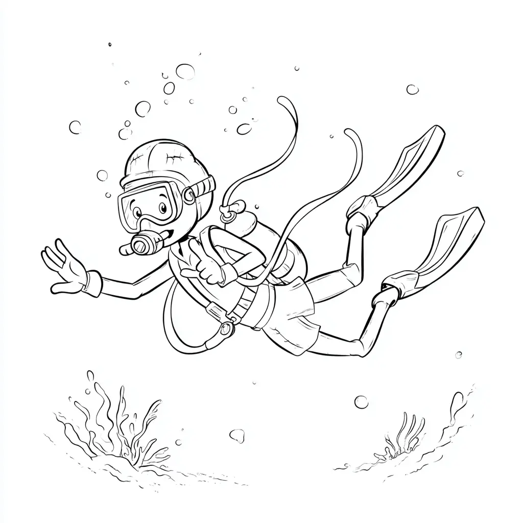 Dibujo de un buzo solitario para colorear Dibujo de un buzo solitario para colorear