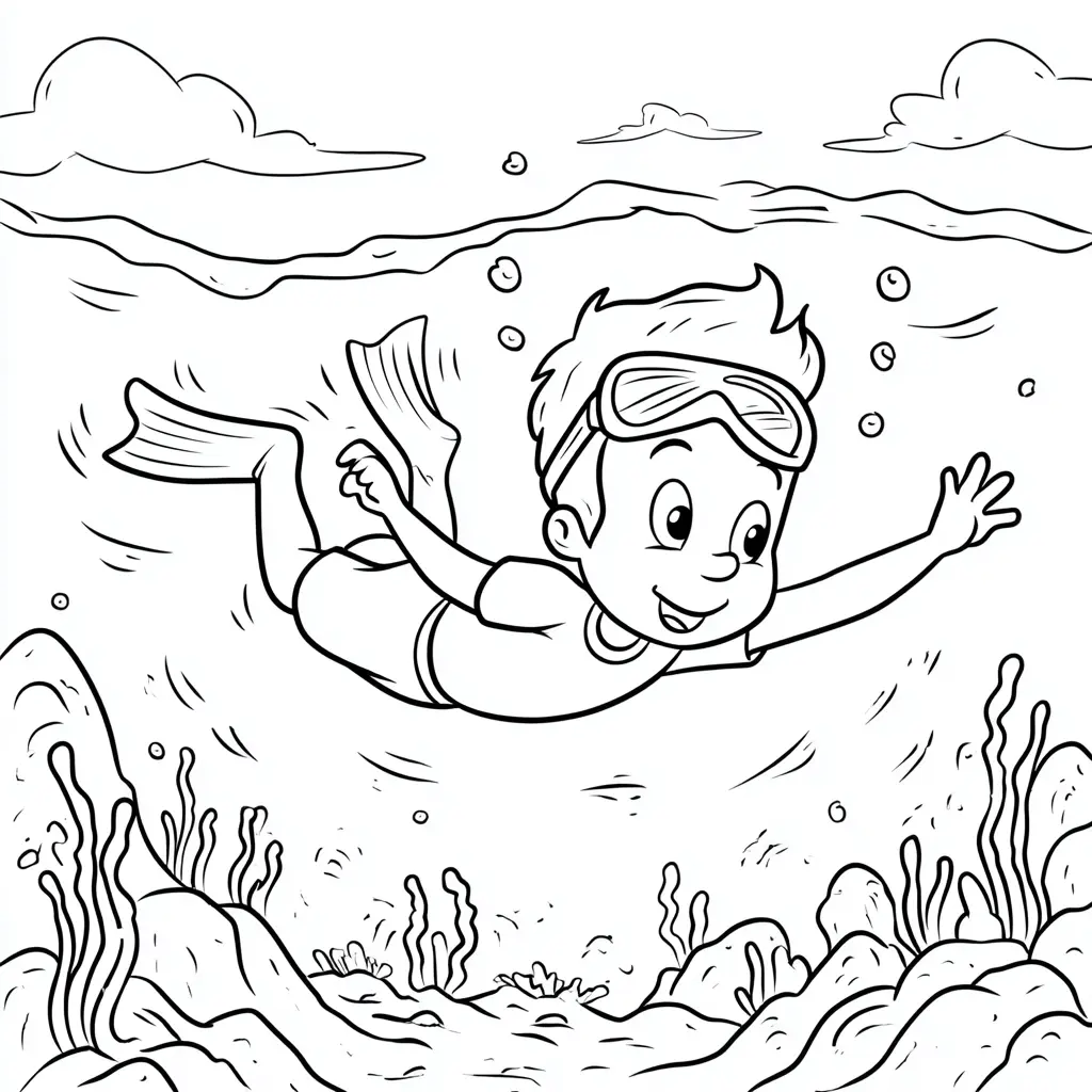 Dibujo de niño buceador para colorear Dibujo de niño buceador para colorear