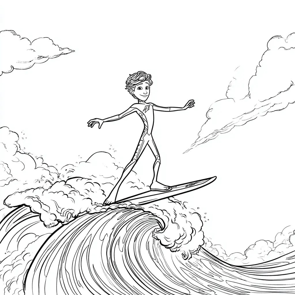 Dibujo de surfeando sobre una ola para colorear Dibujo de surfeando sobre una ola para colorear