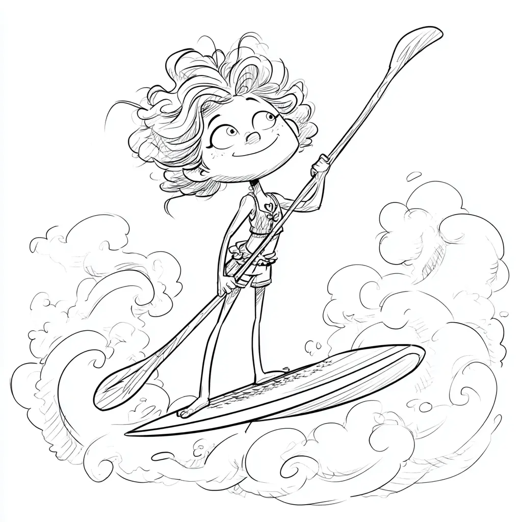 Dibujo de caricatura de padlesurfista para colorear Dibujo de caricatura de padlesurfista para colorear