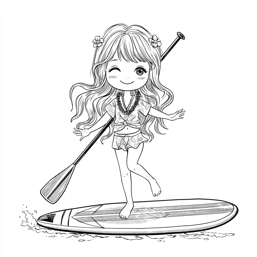 Dibujo de padelsurfista coqueta para colorear Dibujo de padelsurfista coqueta para colorear