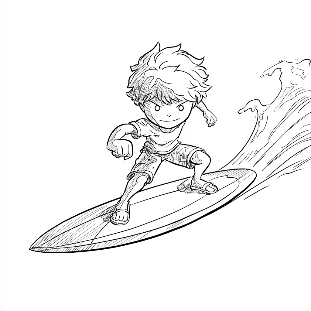 Dibujo de surfista estilo manga para colorear Dibujo de surfista estilo manga para colorear