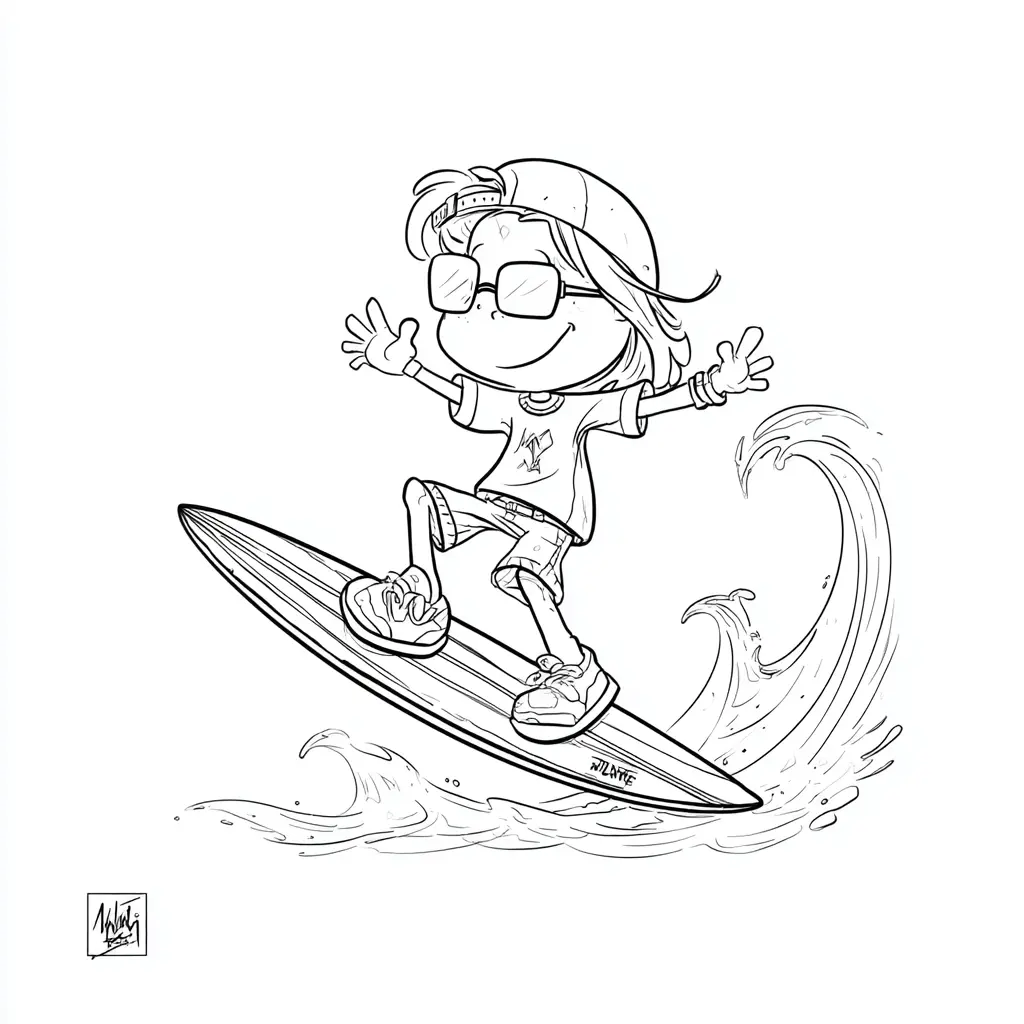 Dibujo de surfista de caricatura para colorear Dibujo de surfista de caricatura para colorear