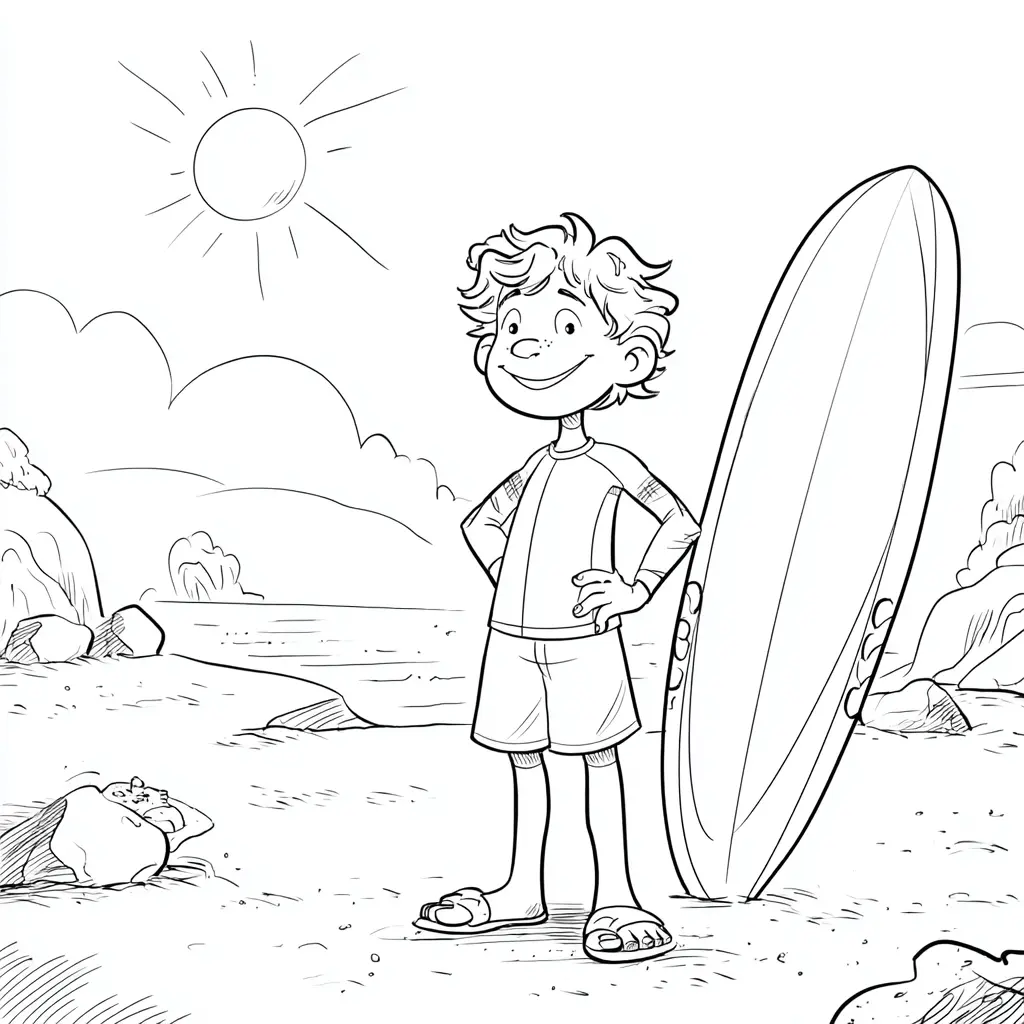 Dibujo de día soleado de surf para colorear Dibujo de día soleado de surf para colorear