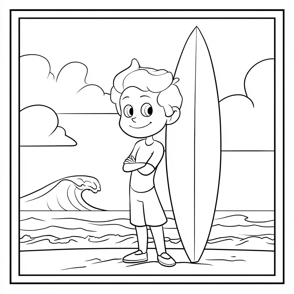 Dibujo de pequeño y valiente surfista para colorear Dibujo de pequeño y valiente surfista para colorear