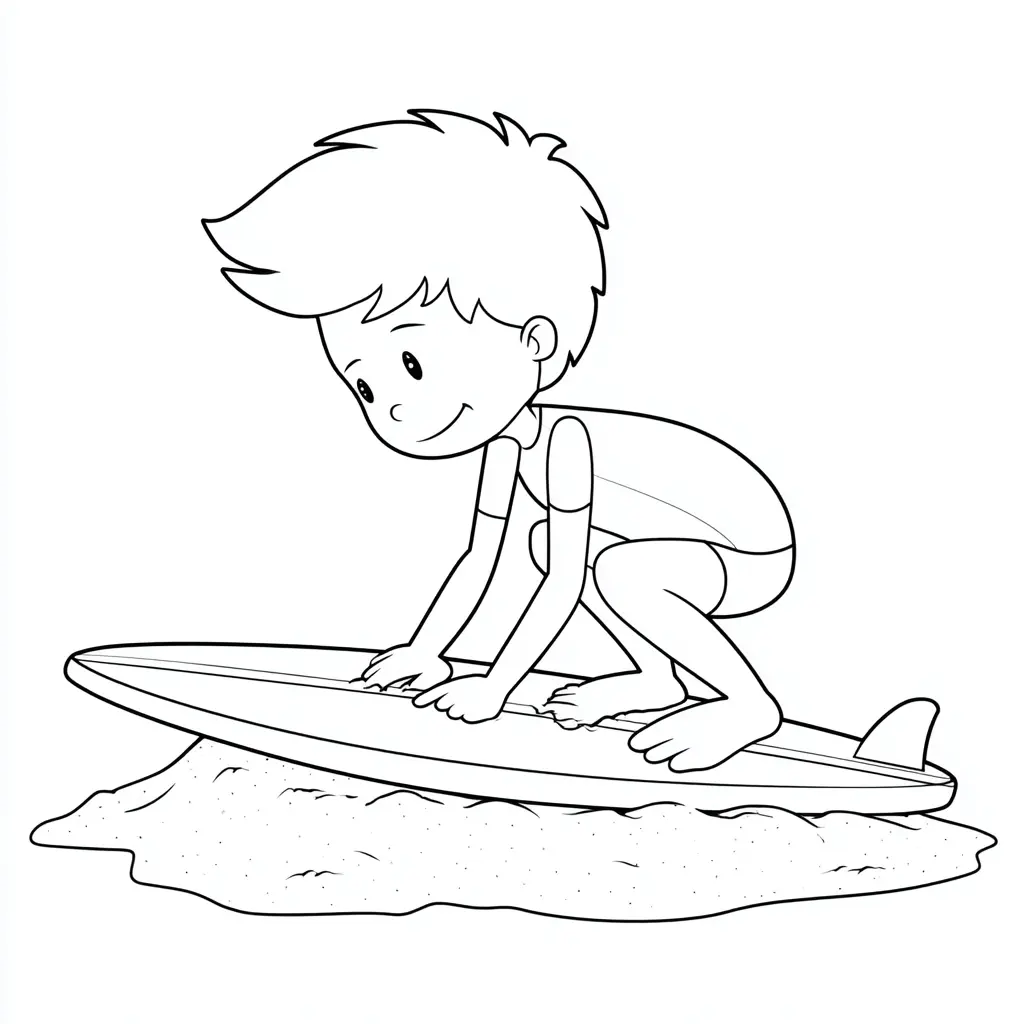 Dibujo de surfista con la tabla en la arena para colorear Dibujo de surfista con la tabla en la arena para colorear