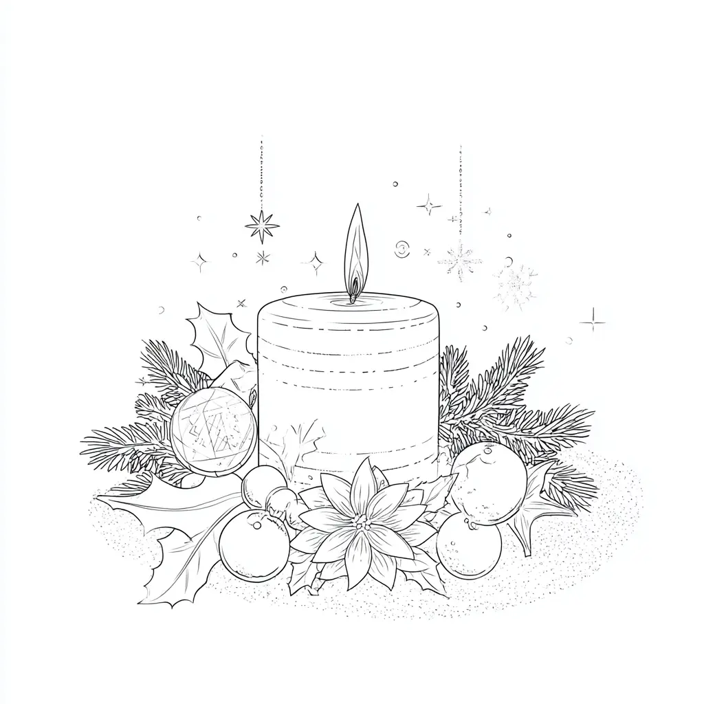 Dibujo de centro navideño con vela para colorear Dibujo de centro navideño con vela para colorear