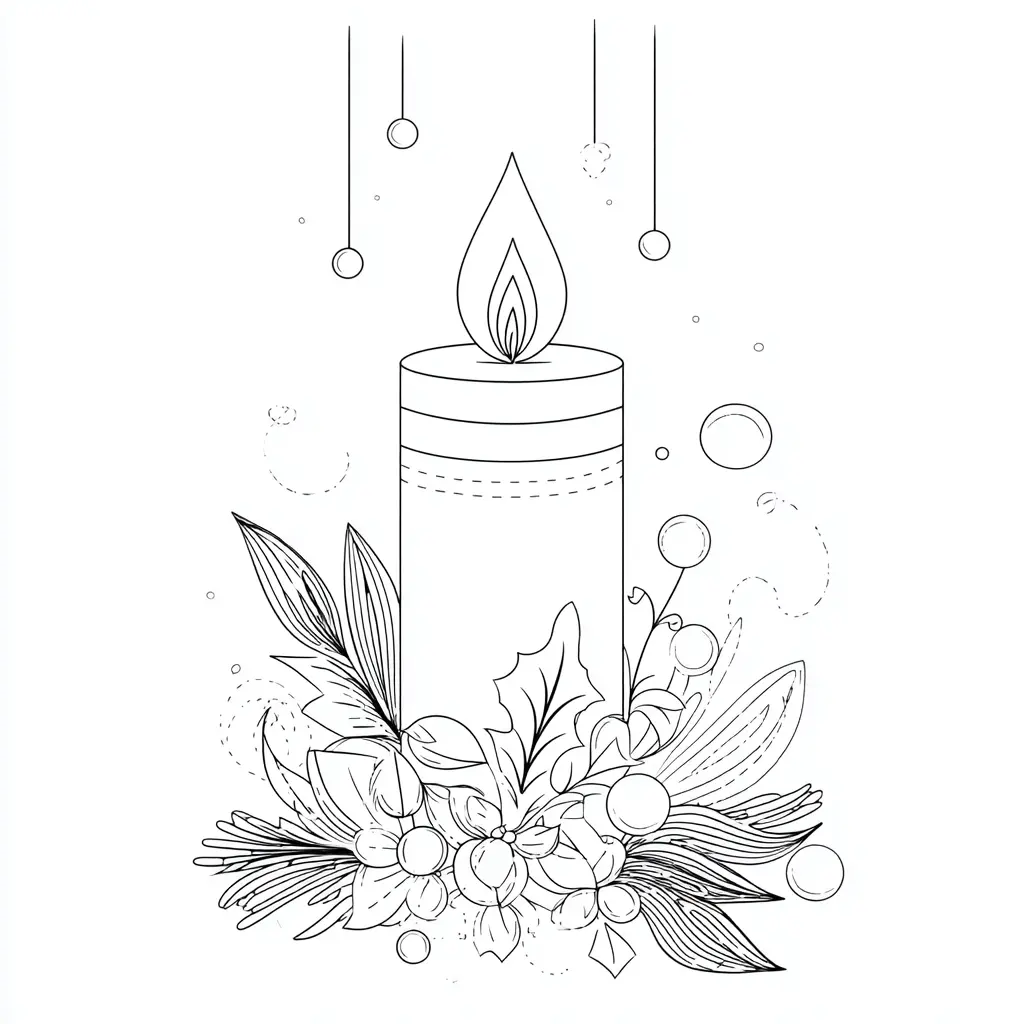 Dibujo de vela decorada con muérdago para colorear Dibujo de vela decorada con muérdago para colorear