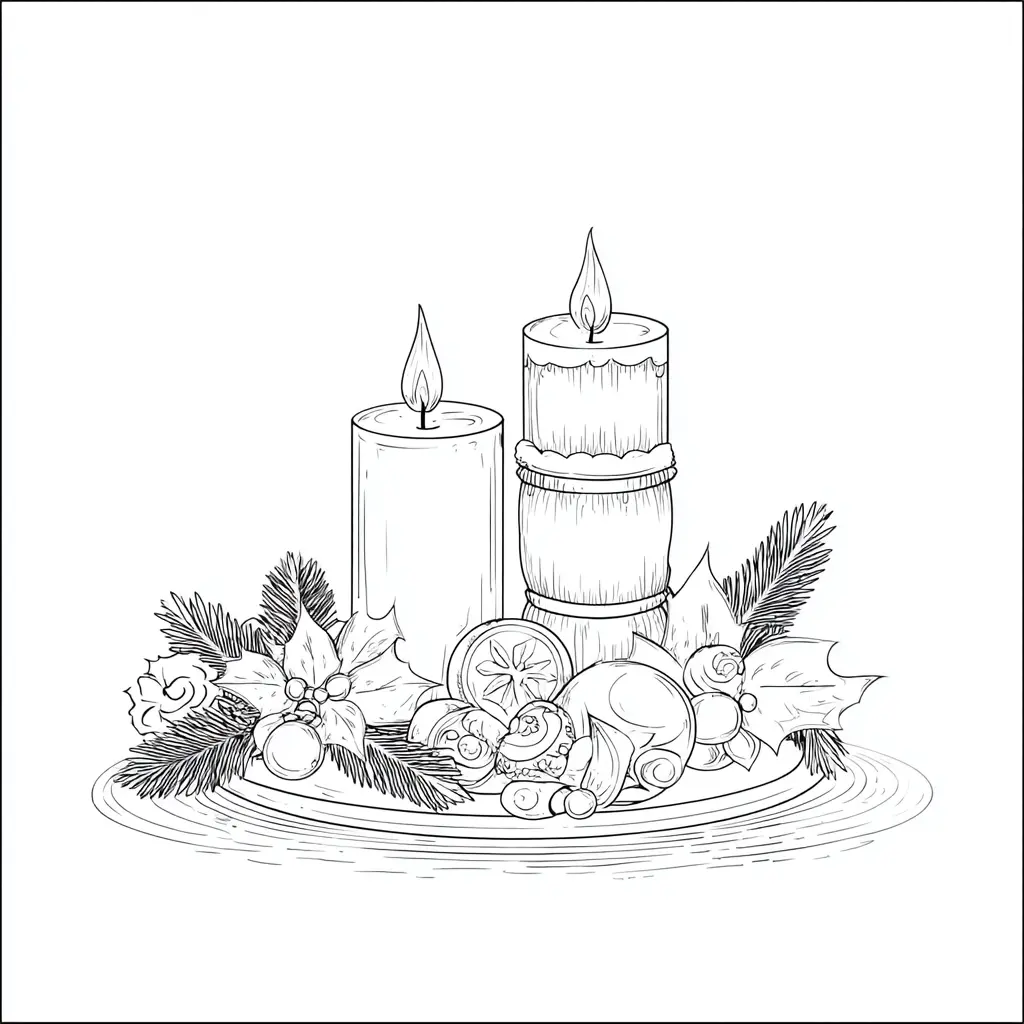 Dibujo de bandeja navideña con velas para colorear Dibujo de bandeja navideña con velas para colorear