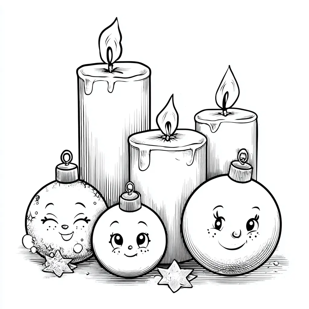Dibujo de velas y bolitas kawaii para colorear Dibujo de velas y bolitas kawaii para colorear
