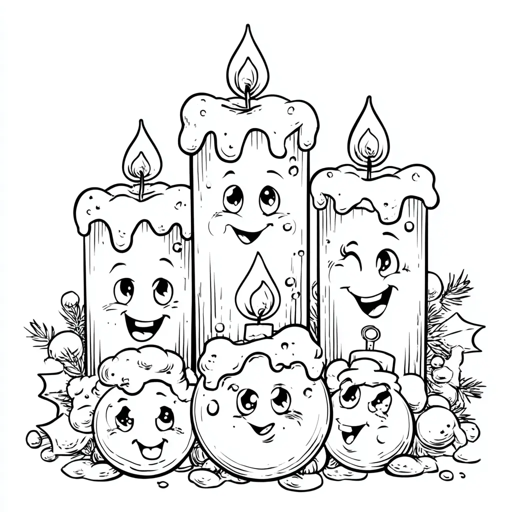 Dibujo de velas de Navidad risueñas para colorear Dibujo de velas de Navidad risueñas para colorear