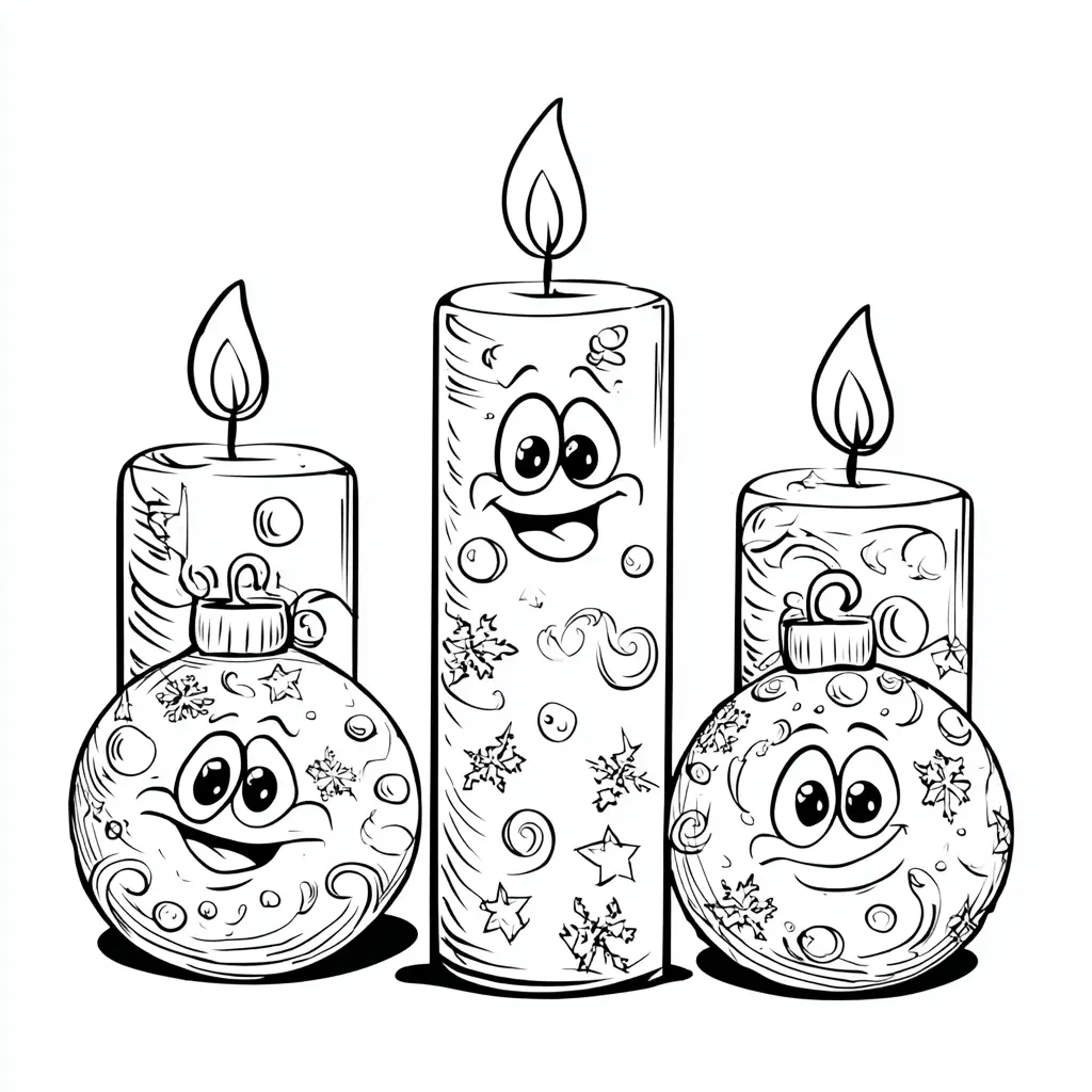 Dibujo de velas y bolas navideñas para colorear Dibujo de velas y bolas navideñas para colorear