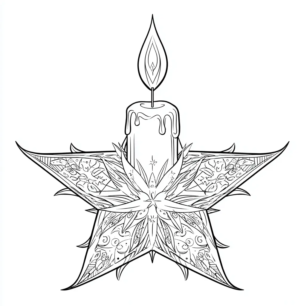 Dibujo de vela decorada en estrella para colorear Dibujo de vela decorada en estrella para colorear