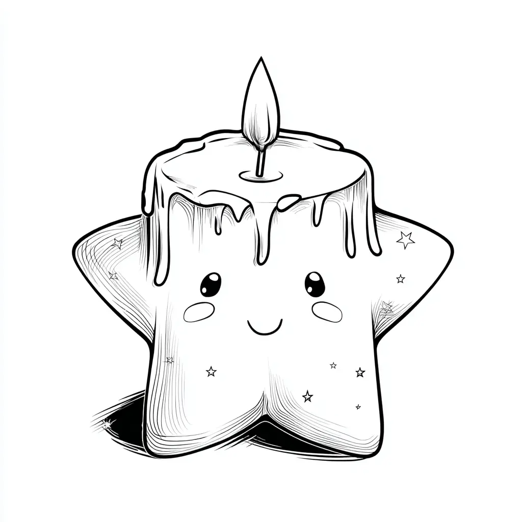 Dibujo de velita kawaii de estrella para colorear Dibujo de velita kawaii de estrella para colorear