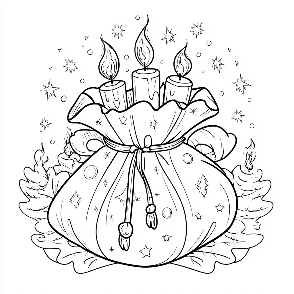 Dibujo de saco navideño de velas para colorear Dibujo de saco navideño de velas para colorear