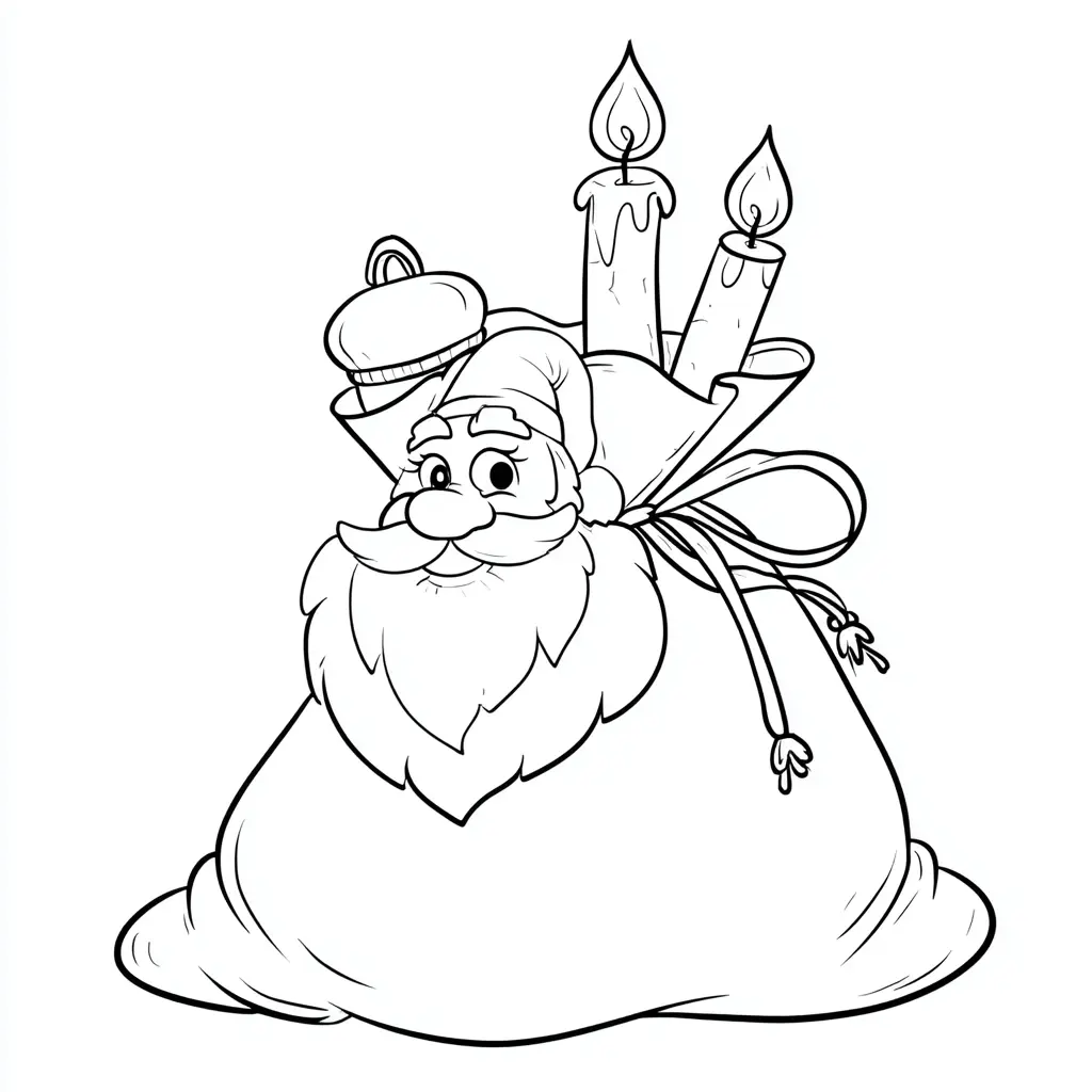 Dibujo de saco Papá Noel con velas para colorear Dibujo de saco Papá Noel con velas para colorear