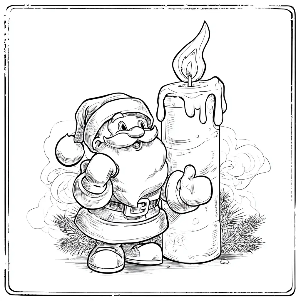 Dibujo de centro Papá Noel y vela para colorear Dibujo de centro Papá Noel y vela para colorear