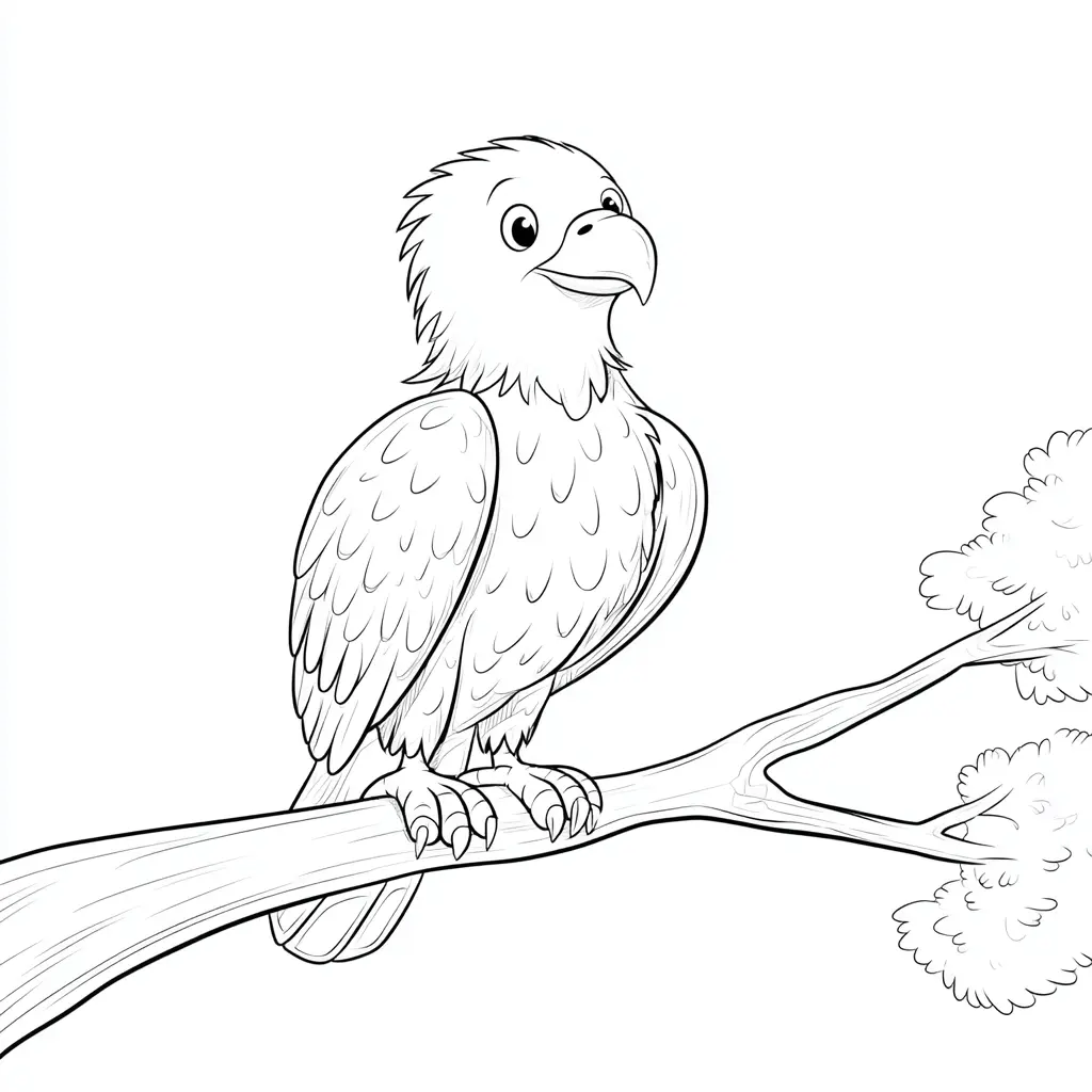Dibujo de águila en un árbol para colorear