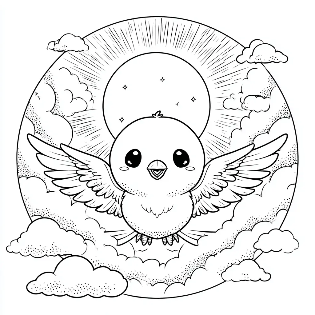 Dibujo de águila kawaii volando para colorear