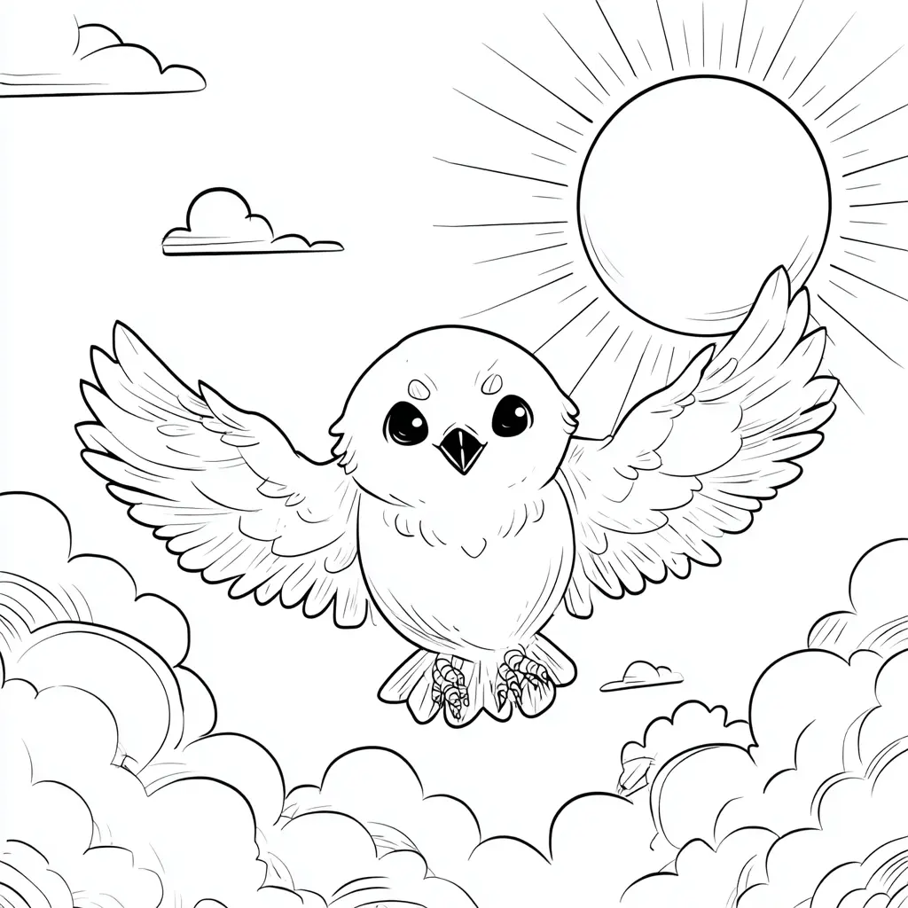 Dibujo de águila volando bajo el sol para colorear