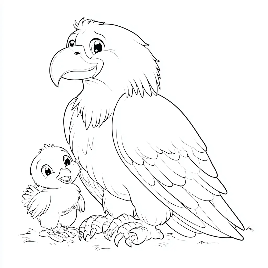 Dibujo de mamá águila y su polluelo para colorear
