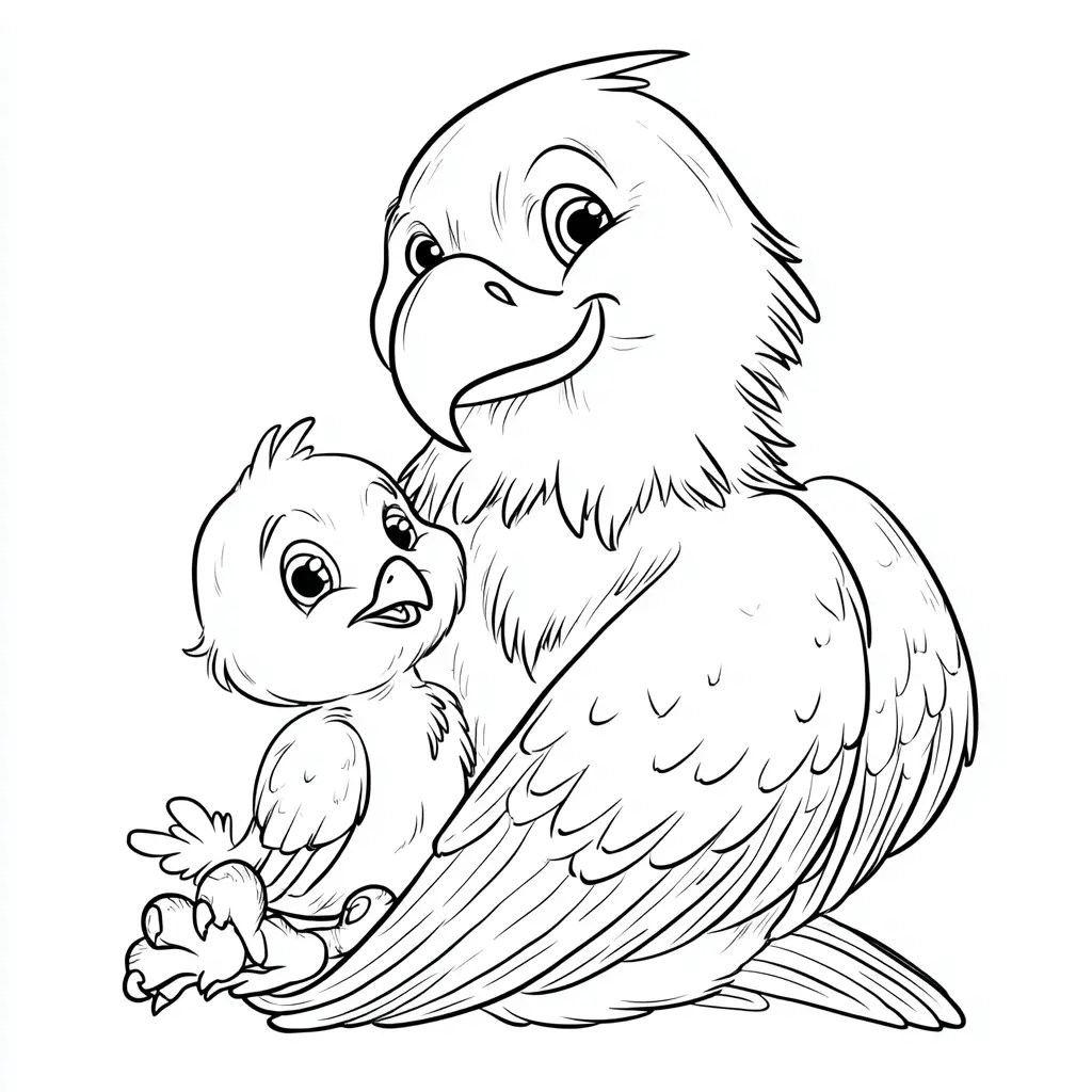 Dibujo de el aguilucho y su mamá para colorear