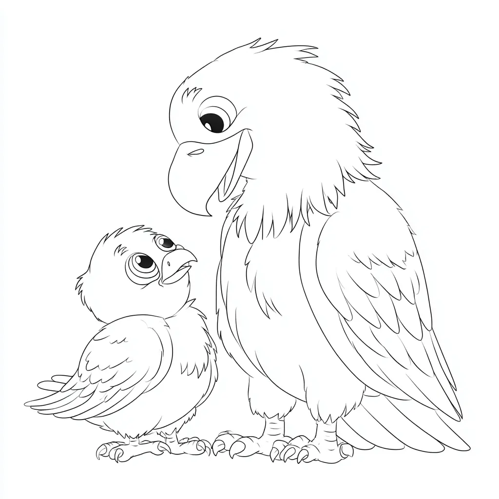 Dibujo de mamá águila y su bebé para colorear