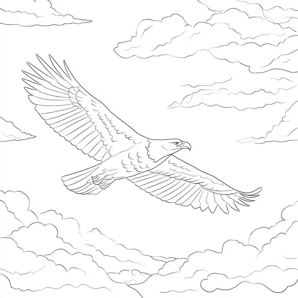 Dibujo de águila en pleno vuelo para colorear