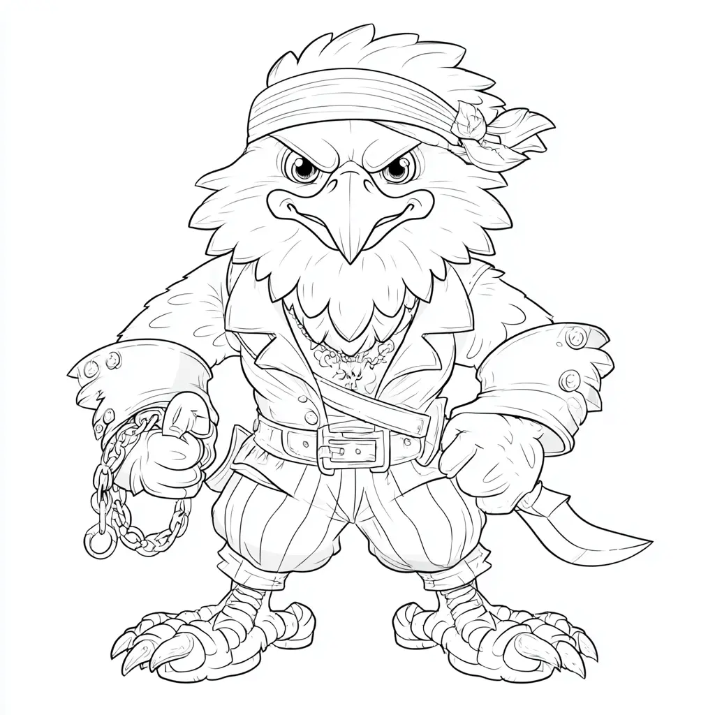 Dibujo de águila con traje de pirata para colorear