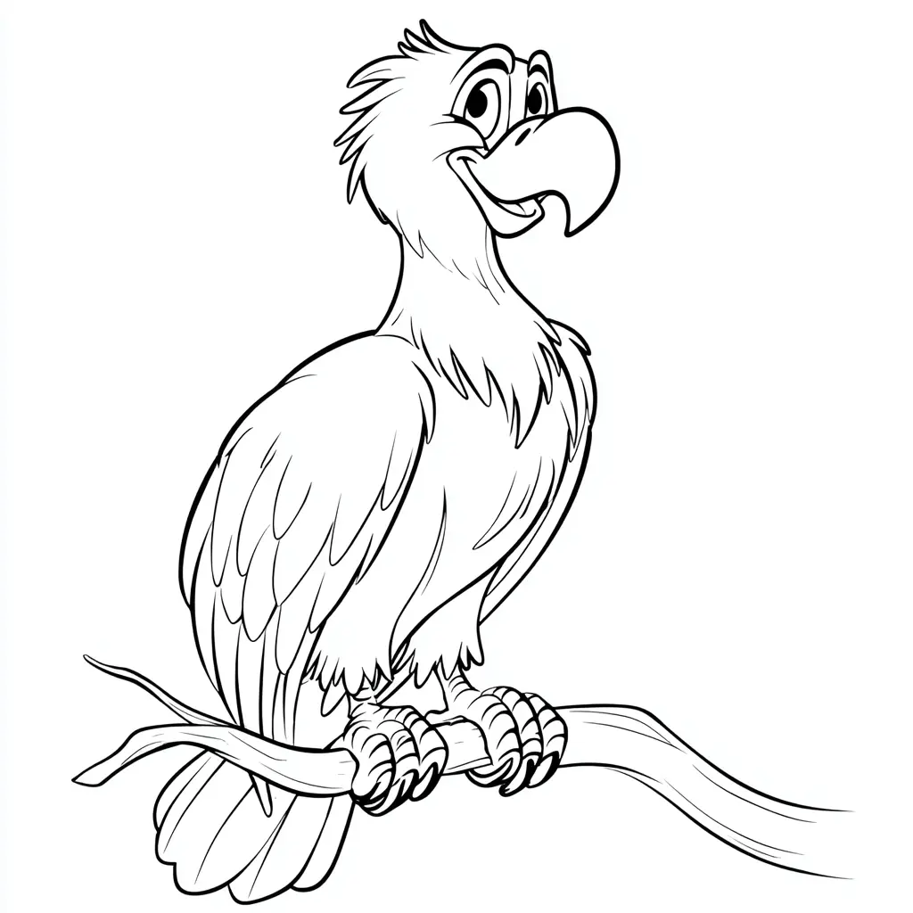 Dibujo de caricatura de águila sobre rama para colorear