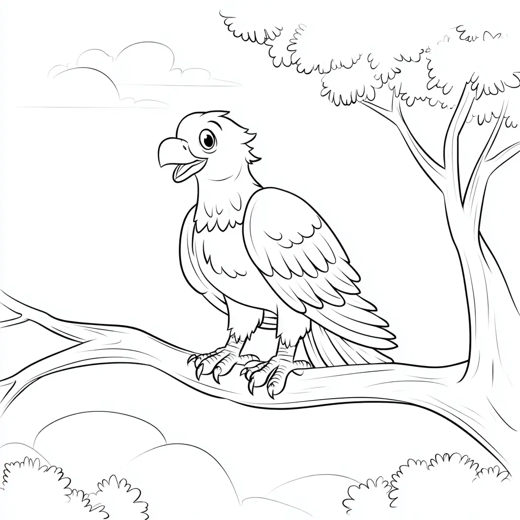 Dibujo de águila audaz en árbol para colorear