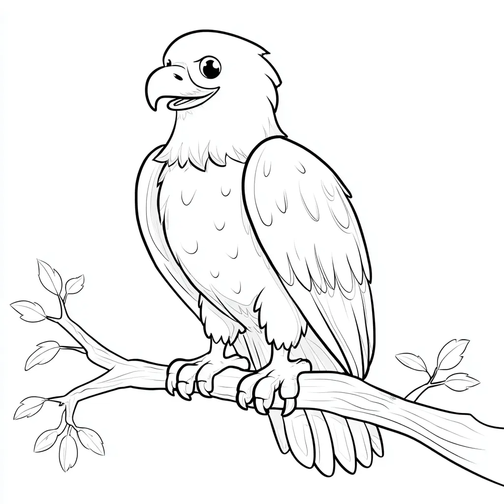 Dibujo de águila morena en un árbol para colorear